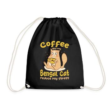 Kaffee Und Bengal Katze Reduzieren Streß Geschenk - Turnbeutel - Schwarz - Vorne