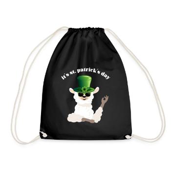 St. Patrick's Day with an Adorable Llama Animal - Drawstring Bag - black - Front