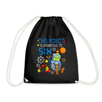 Robot Birthday Outfit Boy 6th Robot Birthday Party - Drawstring Bag - black - Front