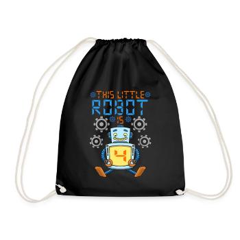 Robot Birthday Outfit Boy 4th Robot Birthday Party - Drawstring Bag - black - Front