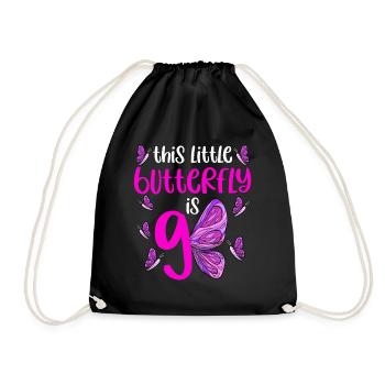 Butterfly Birthday 9th Butterfly Birthday Party - Drawstring Bag - black - Front
