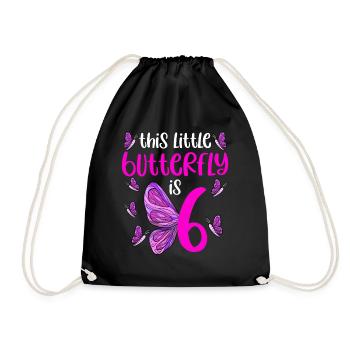Butterfly Birthday 6th Butterfly Birthday Party - Drawstring Bag - black - Front