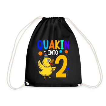 Duck Birthday Party Kids 2nd Birthday Duck - Drawstring Bag - black - Front