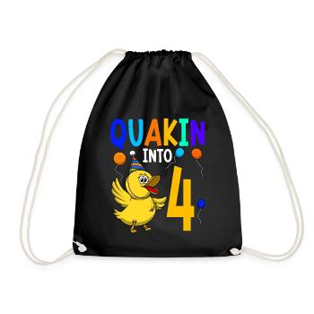 Duck Birthday Party Kids 4th Birthday Duck - Drawstring Bag - black - Front