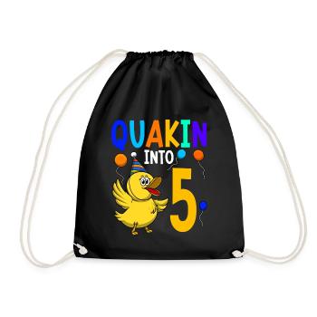 Duck Birthday Party Kids 5th Birthday Duck - Drawstring Bag - black - Front