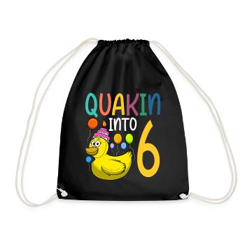Duck Birthday Party Kids 6th Birthday Duck - Drawstring Bag - black - Front