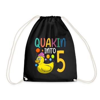 Duck Birthday Party Kids 5th Birthday Duck - Drawstring Bag - black - Front