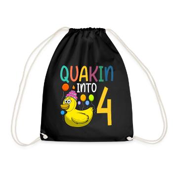 Duck Birthday Party Kids 4th Birthday Duck - Drawstring Bag - black - Front