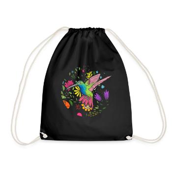 Colorful Bird Flower Women Bird Watching - Drawstring Bag - black - Front