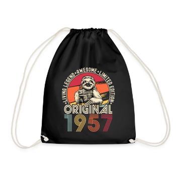 1957 Birthday vintage vintage sloth gift - Drawstring Bag - black - Front