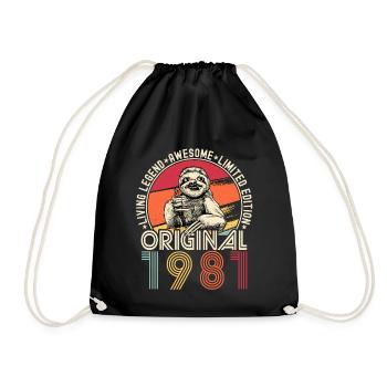 1981 Birthday vintage vintage sloth gift - Drawstring Bag - black - Front