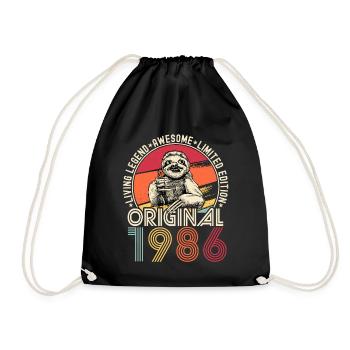 1986 Birthday vintage vintage sloth gift - Drawstring Bag - black - Front
