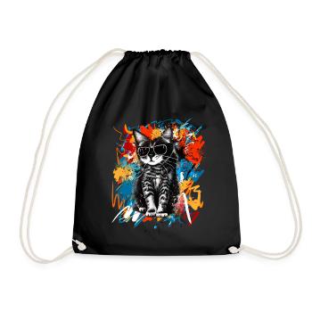 Chat cool avec des lunettes de soleil - Sac de sport léger - noir - Devant