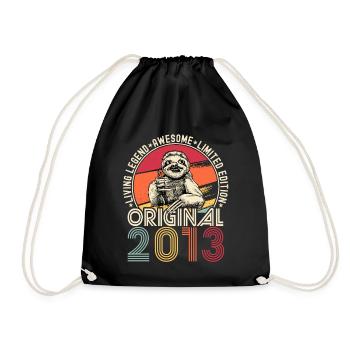 2013 Birthday vintage vintage sloth gift - Drawstring Bag - black - Front