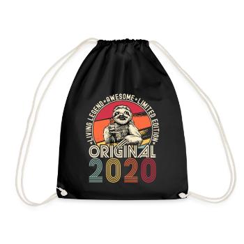 2020 Birthday vintage vintage sloth gift - Drawstring Bag - black - Front