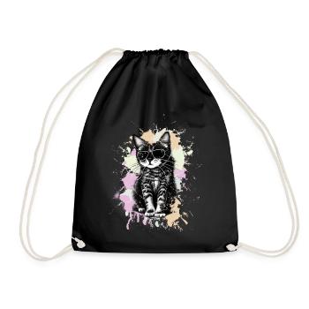 Chat cool avec des lunettes de soleil - Sac de sport léger - noir - Devant