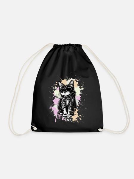 Coole Katze Mit Sonnenbrille - Turnbeutel - Schwarz