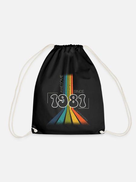 1981 Born birthday Groovy Vintage Retro - Drawstring Bag - black