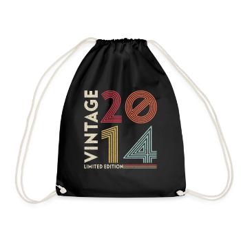 Born in 2014 Vintage 2014 Gift Birthday - Drawstring Bag - black - Front