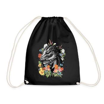 Dragon Flowers - Drawstring Bag - black - Front