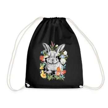 Rabbit Rabbit Flowers - Drawstring Bag - black - Front