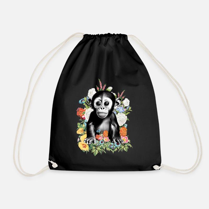 Affe Blumen - Turnbeutel - Schwarz