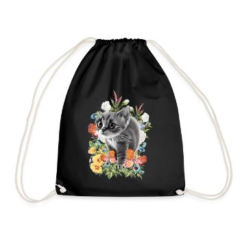 Katze Blumen - Turnbeutel - Schwarz - Vorne