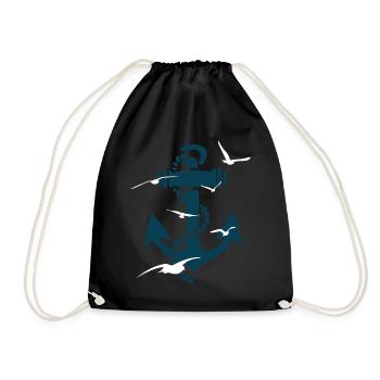 Möwen Traum vom Fliegen - Anker Geschenk - Turnbeutel - Schwarz - Vorne