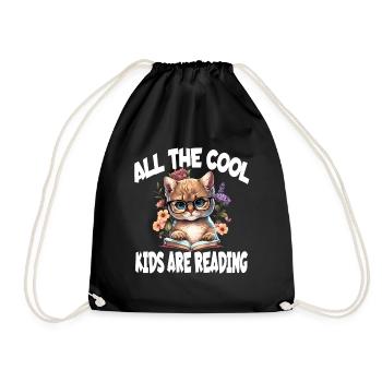 All The Cool Kids Are Reading Katze Kätzchen - Turnbeutel - Schwarz - Vorne