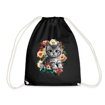 Katze Blumen - Turnbeutel - Schwarz - Vorne
