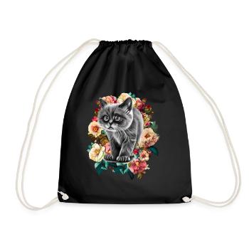 Katze Blumen - Turnbeutel - Schwarz - Vorne