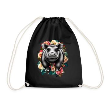 Hippopotamus flowers - Drawstring Bag - black - Front