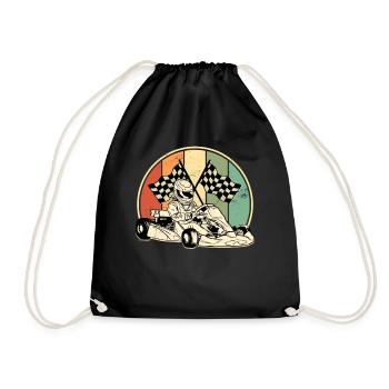 Kart Kartfahren Retro Rennkart Training Geschenk - Turnbeutel - Schwarz - Vorne