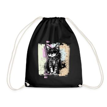 Cat with sunglasses - Drawstring Bag - black - Front