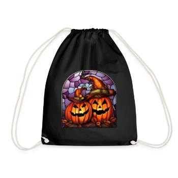 Halloween Stained Glass Stained Glass - Drawstring Bag - black - Front