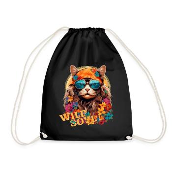 Hippie kitten with bandana and Alma Salvaje glasses - Drawstring Bag - black - Front