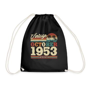 Vintage Birthday Gift Oct. 1953 70/71 y. - Drawstring Bag - black - Front