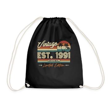Vintage Geburtstagsgeschenk 1991 - Turnbeutel - Schwarz - Vorne