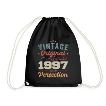 September 1997 Anniversary 1997 September Gift - Drawstring Bag - black - Front
