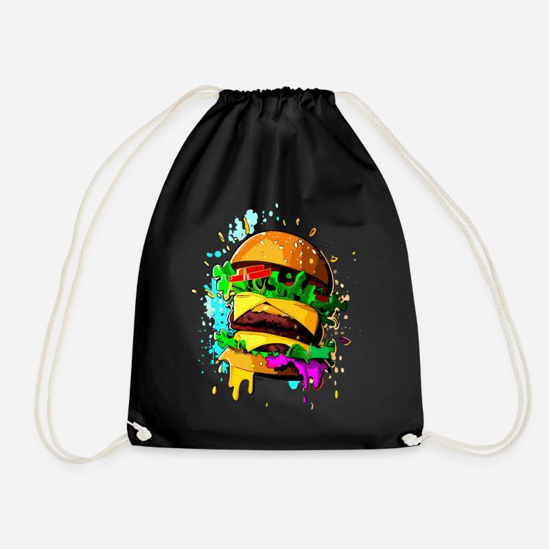 Graffiti Burger Farbenfroher Cheeseburger - Turnbeutel - Schwarz