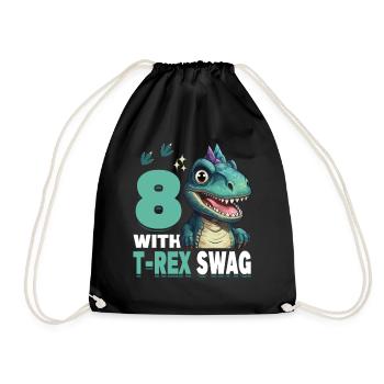 8th Year Roar Celebrate 8 With T-Rex Swag Dinosaur - Drawstring Bag - black - Front