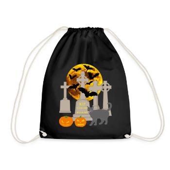 Halloween, Chat, Citrouille, Chauve-souris, Croix celtique - Sac de sport léger - noir - Devant