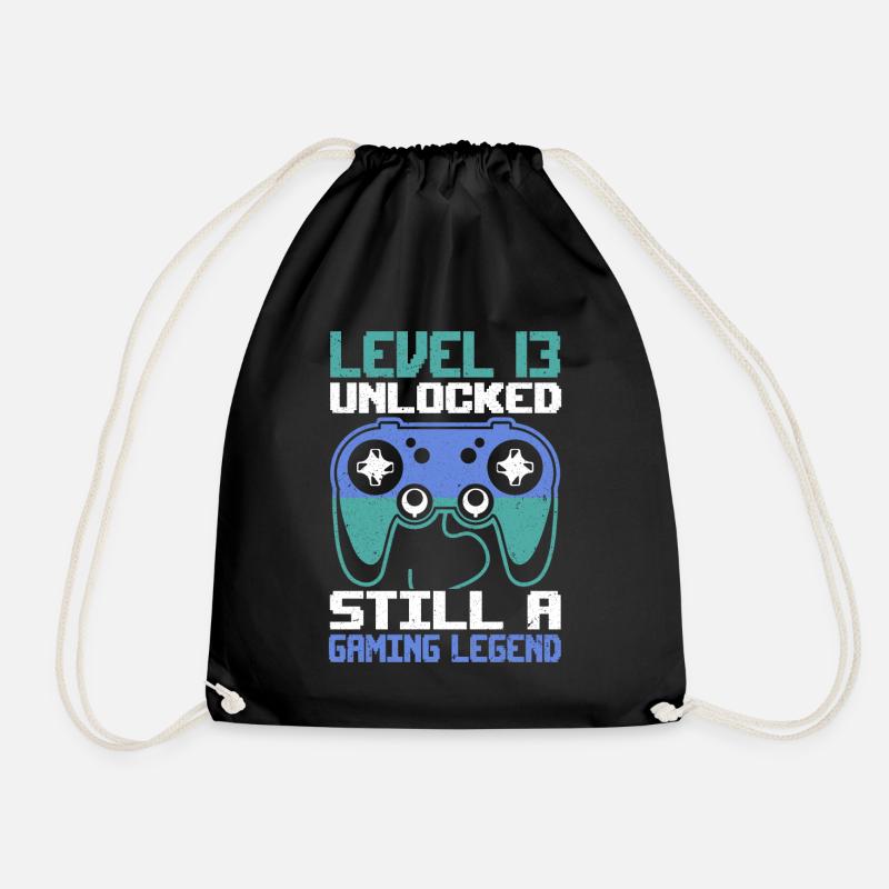 Level 13 Unlocked Still a Gaming Legend Birthday - Drawstring Bag - black