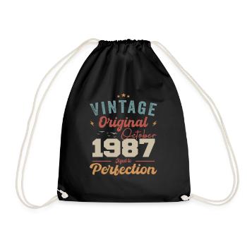 October 1987 Birthday Present 1987 October - Drawstring Bag - black - Front