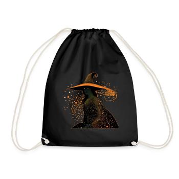 Hexen-Silhouettenprofil mit orangefarbener Umrandung, - Turnbeutel - Schwarz - Vorne