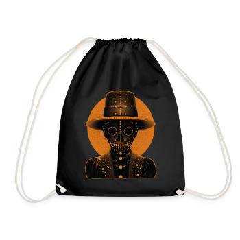 A Skeleton like head wearing a hat - Drawstring Bag - black - Front