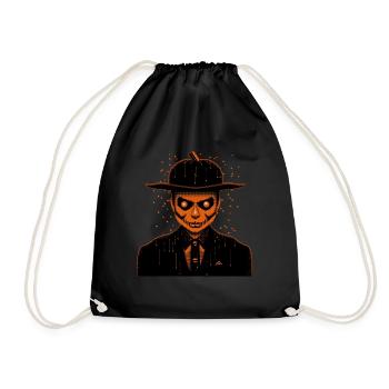 Skeleton man wearing a hat and coat, Halloween - Drawstring Bag - black - Front