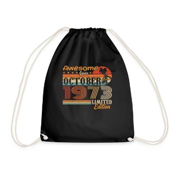 1973 October Vintage - October 1973 - Drawstring Bag - black - Front