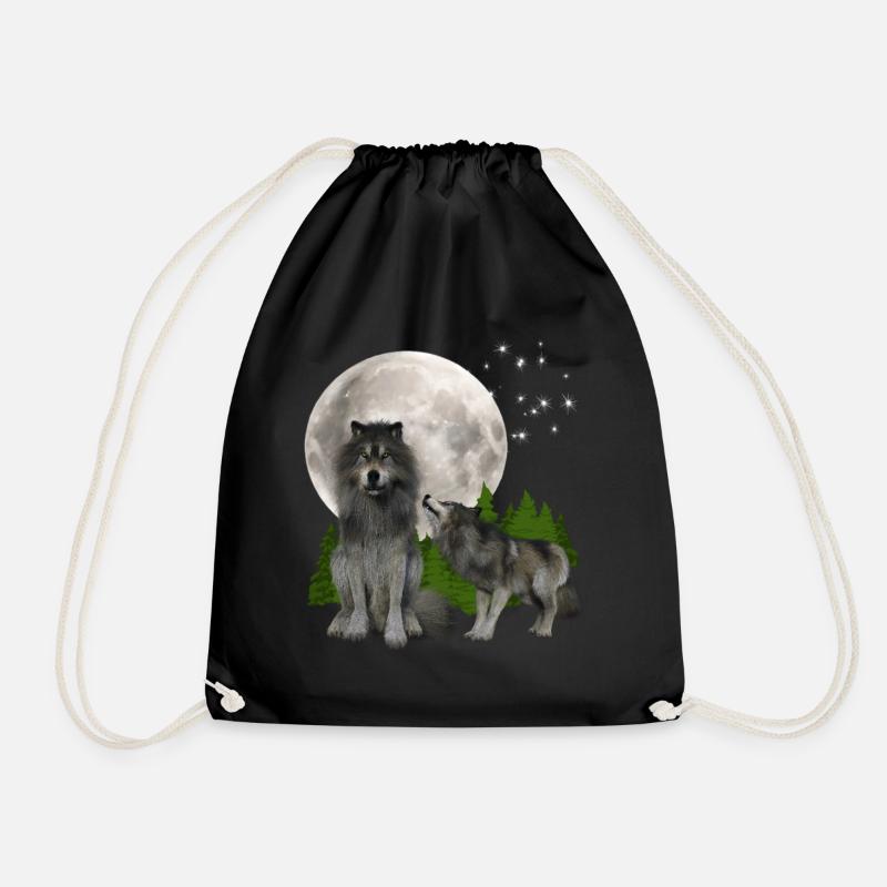 Wolf Geschenke- Wolf Tshirt - Turnbeutel - Schwarz