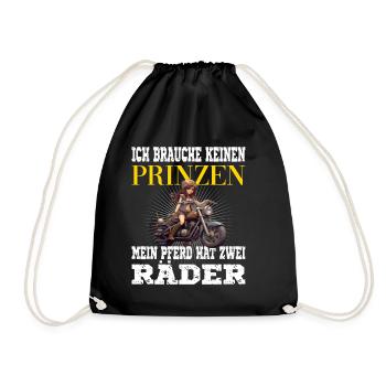 Brauche keinen Prinzen mein Pferd hat zwei Räder - Turnbeutel - Schwarz - Vorne